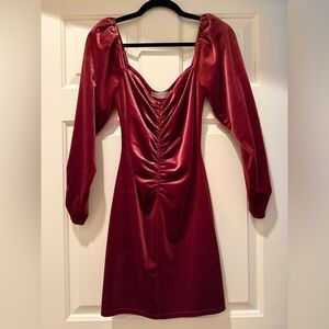 Astr Burgundy Velvet Long Sleeve Dress